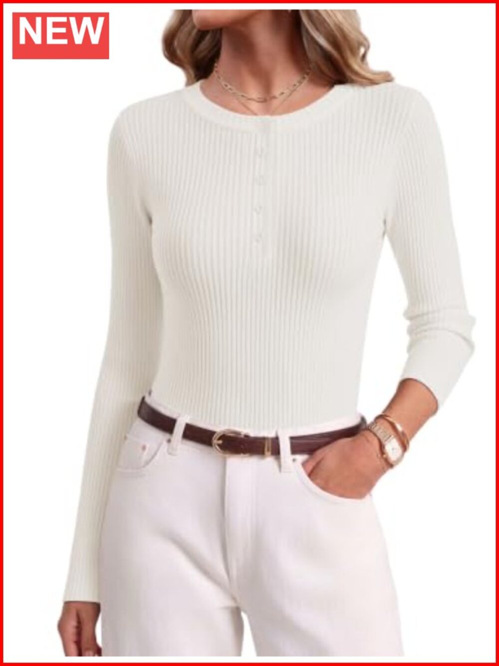 Rib Knit Henley Button Front Slim Fit Long Sleeve Pullover Sweater